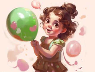 女孩拿着气球彩色画报可爱卡通插画背景