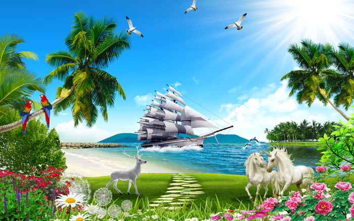 大海一帆风顺花园双马背景