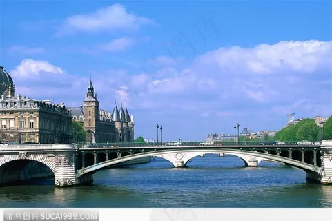 河流 桥 古堡 蓝天白云 河流 桥 古堡 蓝天白云