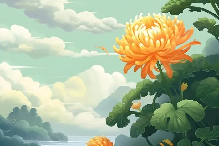 菊花国风山水插画(3600x2400)