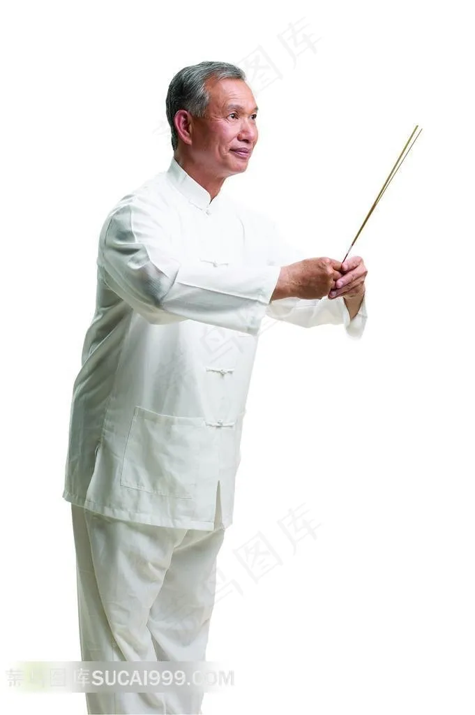 上香的太极老人素材