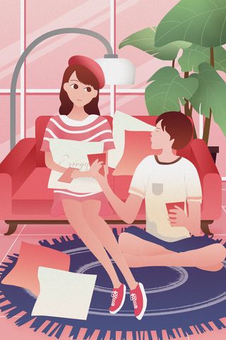 卡通温馨浪漫2月14七夕520情侣拥抱情人节主题插画海报PSD素材