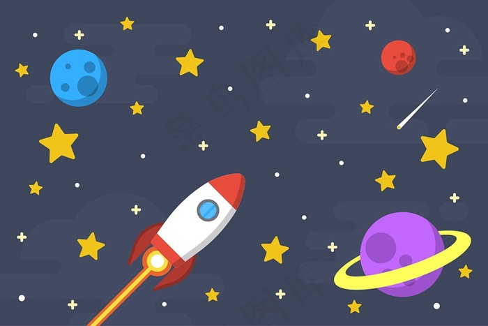 可爱卡通航天火箭宇宙星球太空星空背景
