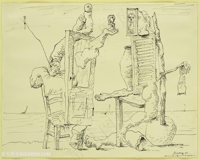 毕加索线描素描人物室内艺术挂画