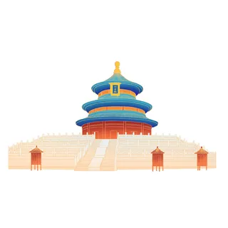 复古中国风国潮古建筑插画手绘高楼古塔PSD素材亭子png免抠图