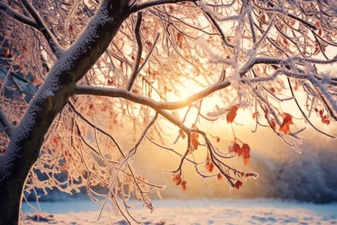 冬天树枝上的白霜雾凇摄影图