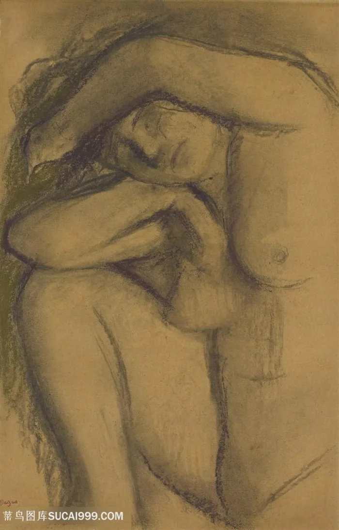 德加手绘素描裸体女性挂画