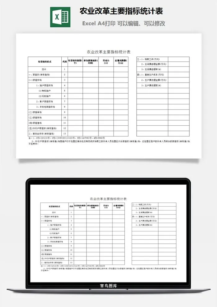 农业改革主要指标统计表excel模板