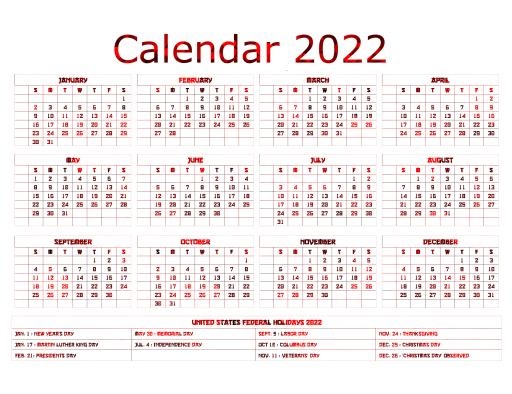 日历 2022 年 PNG免抠(2339x1800)