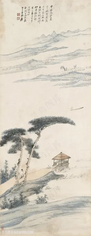 张大千手绘松树水墨装饰画 张大千手绘松树水墨装饰画