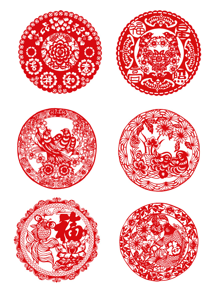 红色新年春节剪纸窗花福字剪纸透明免扣矢量元素