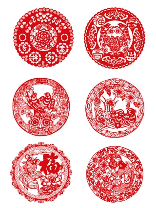 红色新年春节剪纸窗花福字剪纸透明免扣矢量元素
