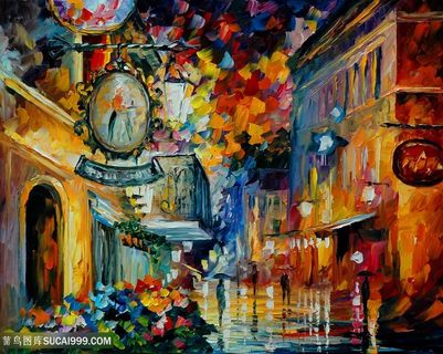 街道水彩唯美时尚艺术油画