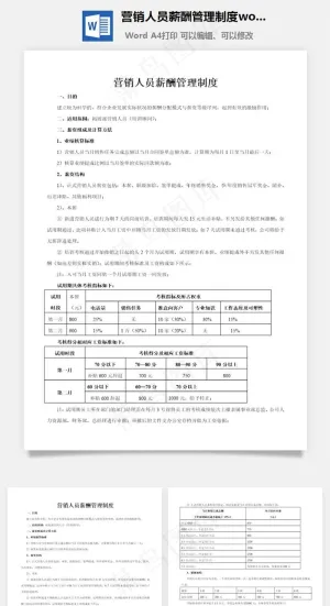 营销人员薪酬管理制度word文档