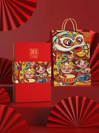 国潮风中式文创新年包装智能样机