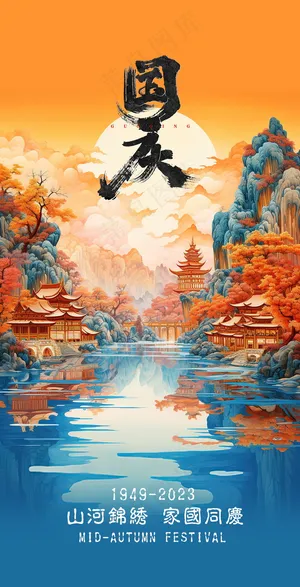 手绘国庆插画画面 手绘国庆插画画面