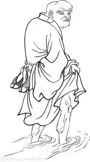 泡脚的和尚手绘线描108罗汉矢量PNG绘画图片