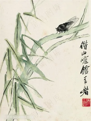 齐白石绿柳与鸣蝉国画图片