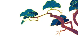 国潮风松树松枝松柏树木手绘植物装饰图案元素PSD设计素材