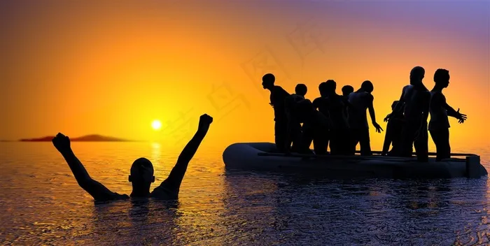 夕阳海边人物摄影高清图片