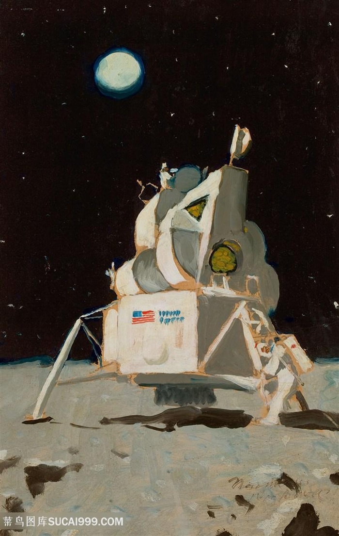 诺曼 · 洛克威尔收机器月亮风景画