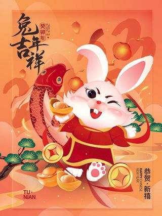 兔年吉祥福兔送财宣传海报