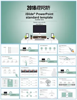 商务办公桌场景主图卡通小清新工作总结报告ppt模板