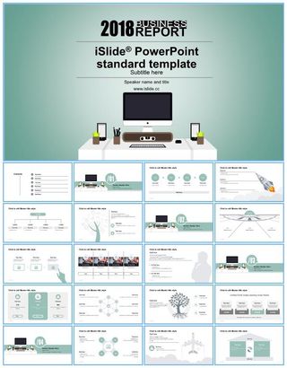 商务办公桌场景主图卡通小清新工作总结报告ppt模板