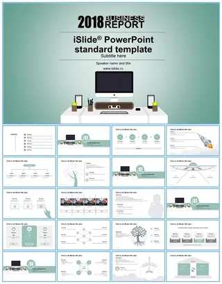 商务办公桌场景主图卡通小清新工作总结报告ppt模板