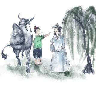 清明清明节卡通牧童指路给老人