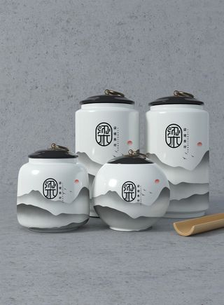 国风高档茶叶包装盒袋罐瓶LOGO标贴展示VI智能贴图样机PSD素材