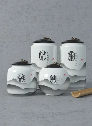 国风高档茶叶包装盒袋罐瓶LOGO标贴展示VI智能贴图样机PSD素材