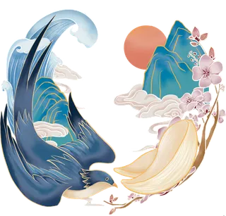 清明元素卡通春天清明节晚春绿色