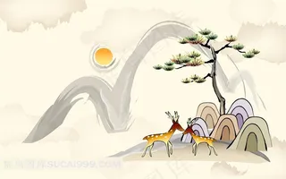 松树小鹿简笔画图片