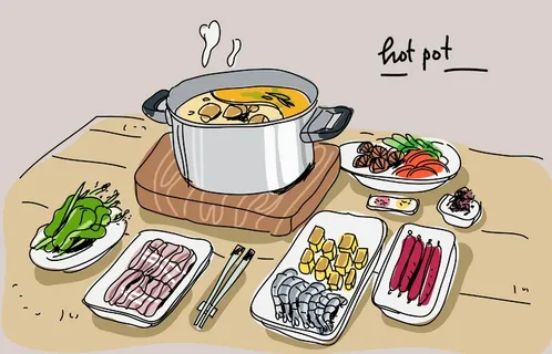 手绘火锅美食