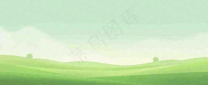 春天手绘绿色山坡春分，踏青，春游(1712x704)