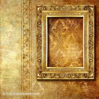 欧式带背景花纹油画框素材