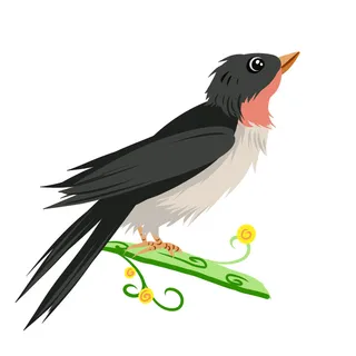 水彩手绘春季春天柳树柳条枝条小鸟小燕子元素PSD设计素材PNG图片