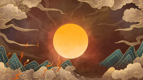 国潮中国风复古敦煌岩彩山水祥云插画烫金肌理背景PSD设计素材 国潮中国风复古敦煌岩彩山水祥云插画烫金肌理背景PSD设计素材