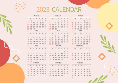 手绘花枝2023日历粉红色背景