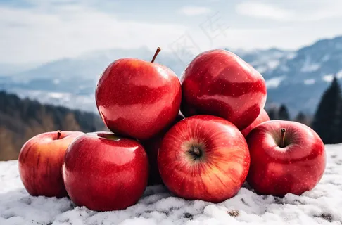 雪地里的红苹果摄影图
