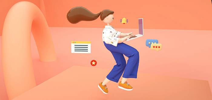 c4d办公卡通立体商务办公女生