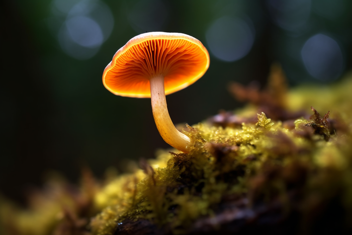 苔藓上生长着一个蘑菇细节特写摄影图(4032x2688)