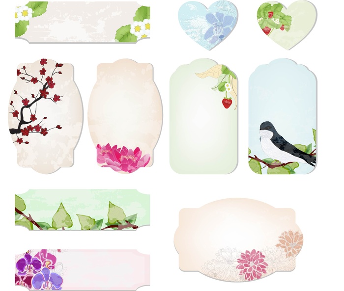 免抠复古彩绘花卉标签