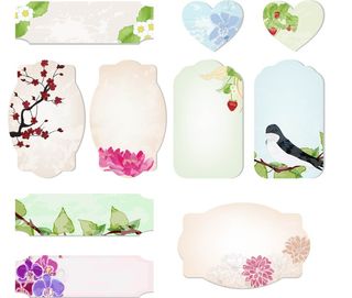 免抠复古彩绘花卉标签