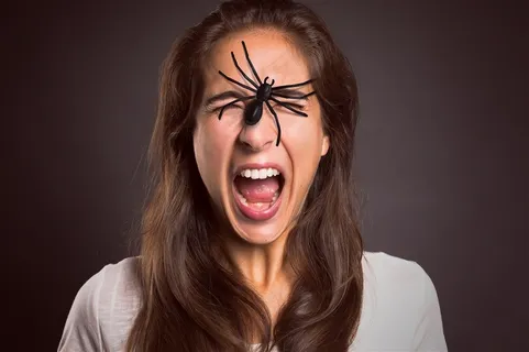 脸上爬着一只黑色蜘蛛的女人高清图片