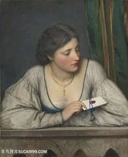 拿着信封的宫廷女性油画图片 拿着信封的宫廷女性油画图片