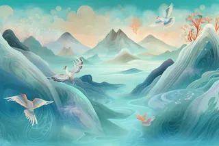 国潮仙鹤蓝色背景