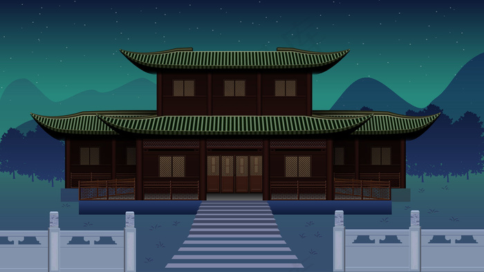 古风建筑插画ai矢量模版下载
