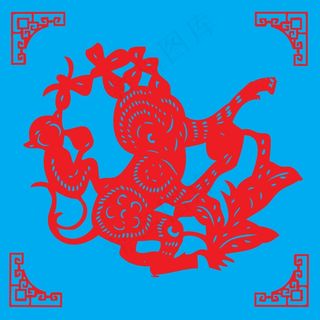 猴子剪纸 剪纸风元素